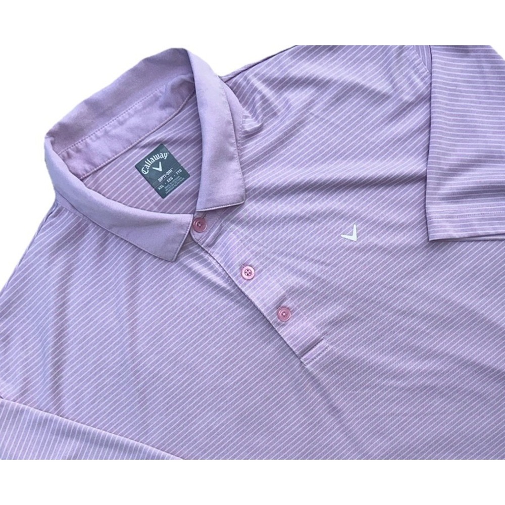Callaway Short Sleeve Golf Polo Mens XXL/2XL Opti Dry Pink Purple Pin‎ Striped